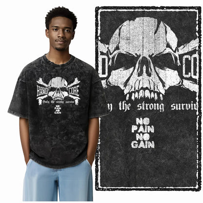 YG BODY BUILDING Printed Cotton Acid Washed Graphic Unisex T Shirt Cool CROSSFIT Streetwear Men Tshirts Big Size Tee for Men