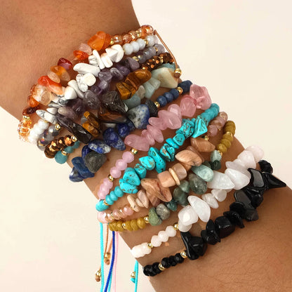 12 piece irregular natural stone woven stretchable bracelet set suitable for daily wear