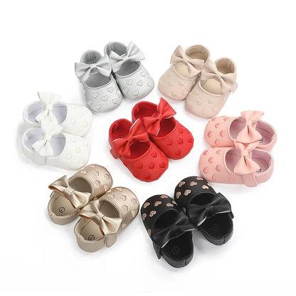 Baby Girls 0-18 Months Indoor First Walker Shoes Soft Cotton Sole Non-Slip Classic Embroidery Bowknot Hook & Loop Infant Booties
