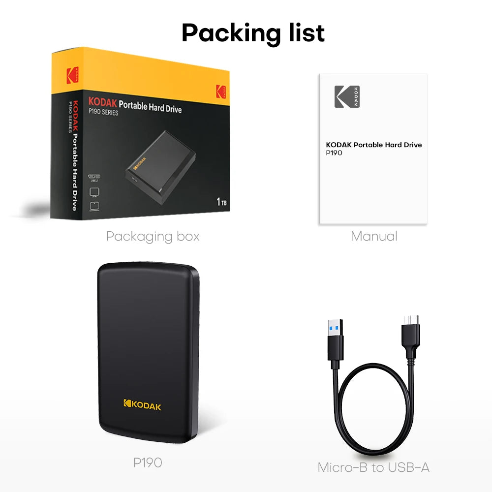 Kodak Portable External Hard Drive HDD P150 5Gbps USB3.0 External Hard Disk 500G 1TB Large-capacity Storage PS4/Xbox/PC