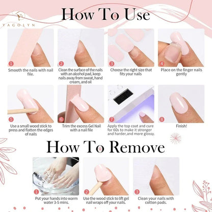 16/20/22Tips Semi-Cured Gel Nail Wraps Full Cover Manicure DIY Waterproof Long Lasting Gel Nail Stickers set for UV Lamp Need