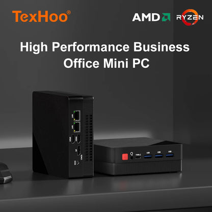 TexHoo Mini PC AMD R5 6600H  R7 7730U  R3 4300U Dual HDMI DP Wifi6 WDesktop Gaming Computer Dual network ports