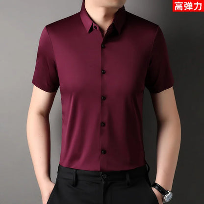 High Quality Dress Shirts For Men Business Casual Seamless Wrinkle Resistant Button Soft Elastic Luxurious Male White Clothing