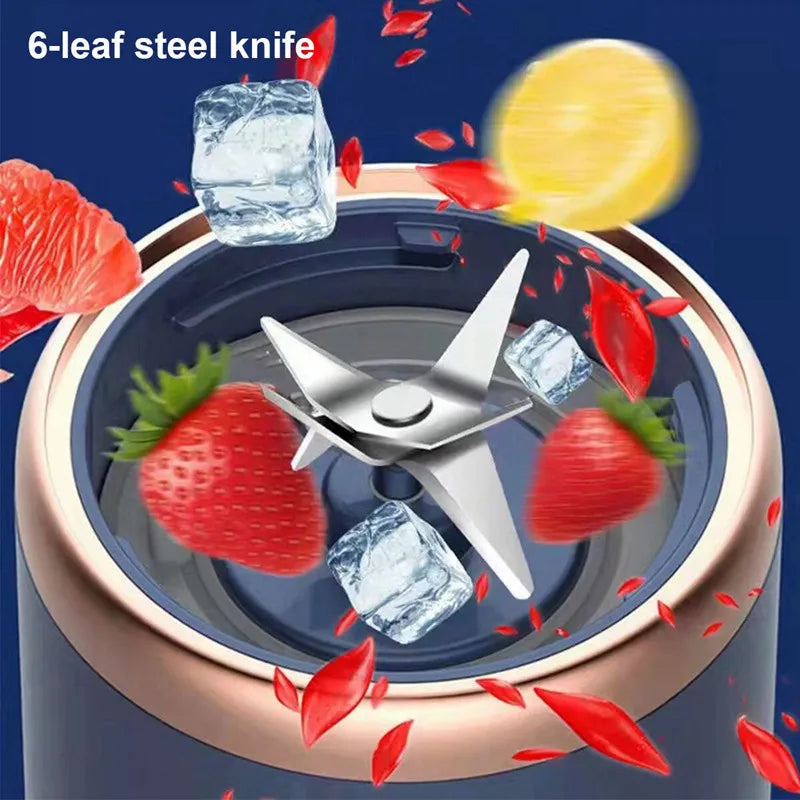 Electric Juicer 6 Blades USB Smoothie Blender Portable Wireless Mini Charging Fruit Squeezer Ice Crush Cup Kitchen Tool