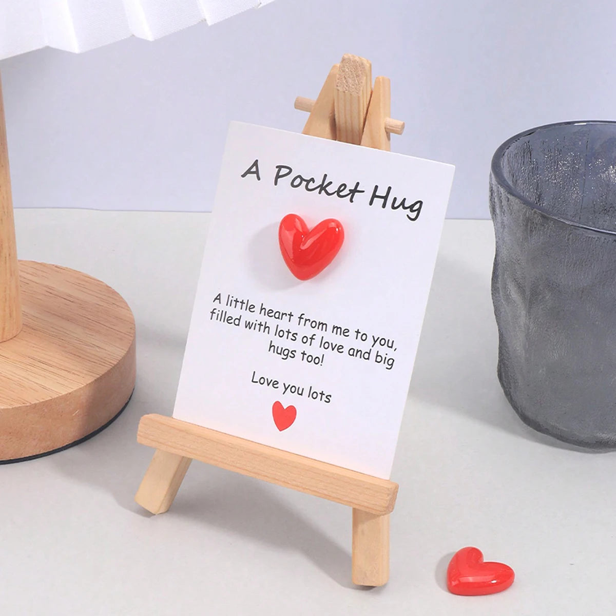4 Pack Small Cute Pocket Hug Cards, Heart Shape Encouragement Greeting Cards, Mini Love Cards for Birthday Valentine