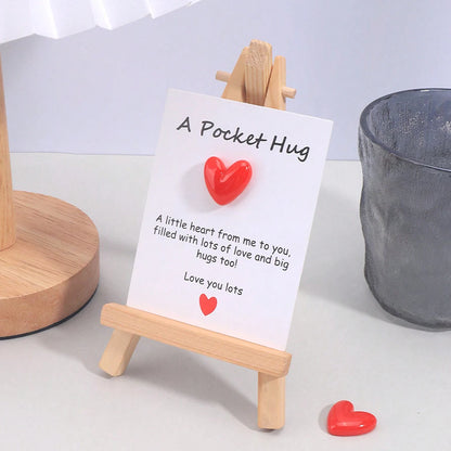 4 Pack Small Cute Pocket Hug Cards, Heart Shape Encouragement Greeting Cards, Mini Love Cards for Birthday Valentine
