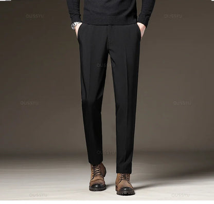 Autumn Winter Men‘s Suit Pants Slim Business Office Elastic Waist Black Grey Classic Pant Korean Trousers Male Plus Size 28-38