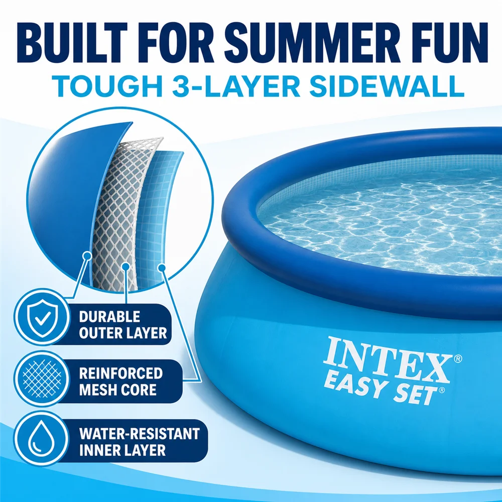 Removable Inflatable Pool Easy Set 3.05m X 76 cm or  Inches and Optional Cover - Instant Assembly 1942 or 3077 Liters Triple Layer