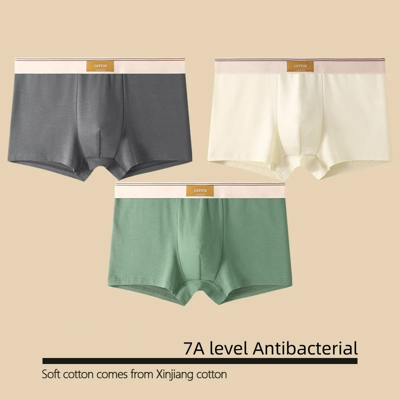 1/3Pcs Set Solid Color Men's Boxer Shorts Breathable Cotton Elastic Boyshorts Antibacterial 7A Level Comfortable Male Underwear