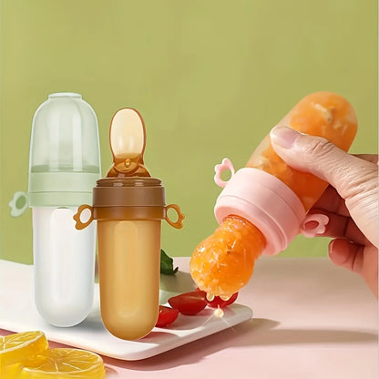 4pcs Baby Feeding Set: 1pc Silicone Spoon Feeder Bottle with Handle, 3-Size Mesh Bags-S, M, L. Baby Bottle, Feeding Bottle Set