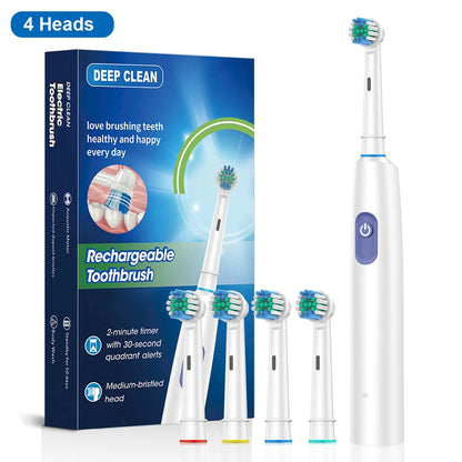 Electric Rotating Toothbrush Deep Clean Whitening Teeth for Adult Ultrasonic Toothbrush with 4/8pcs Refill Replacement Heads