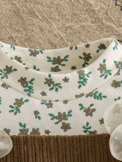 Retro Floral Print Toddler Baby Dress Long Sleeve Casual Outfit Baby Girls Daily Play Clothes Comfortable Baby Wear