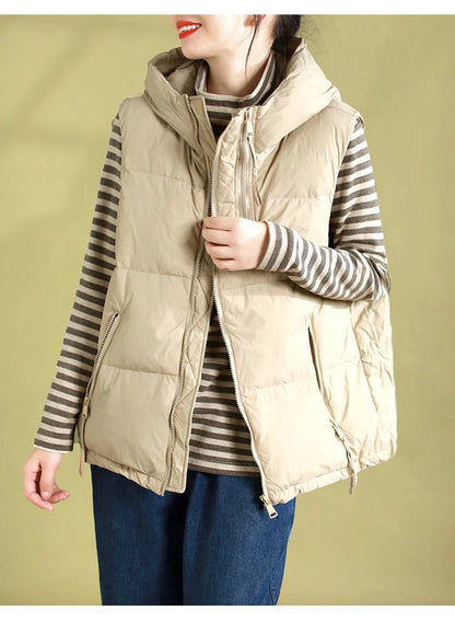 Schinteon Women 90% White Duck Down Vest with Hood Autumn Winter Over Size Casual Sleeveless Jacket Top Fashionable Gilet 2026