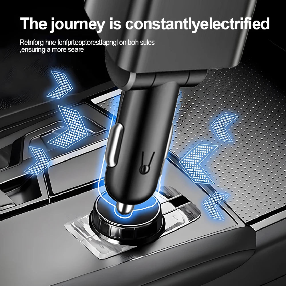 5 In 1 Car Charger 66W Max with Retractable Cable PD30W+2.4A Voltage Display Super Fast Charging 22.5W for iPhone & Android
