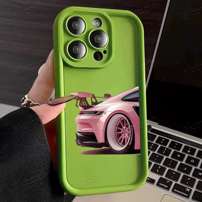 Fashion Pink Car Pattern Silicone Phone Case For iPhone 17 16 15 14 13 12 11 Pro Max 17 Air XS XR 7 8 Plus 16e Shockproof Cover
