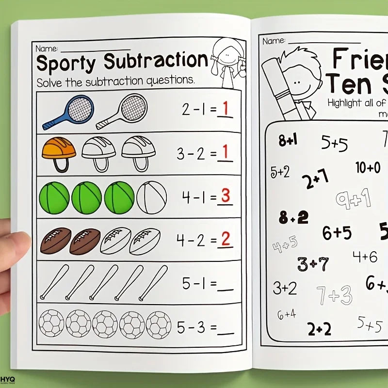 32-Page Interactive Math Learning Workbook with Addition & Subtraction Worksheets, Crossword Puzzles, Colorful Math Activities