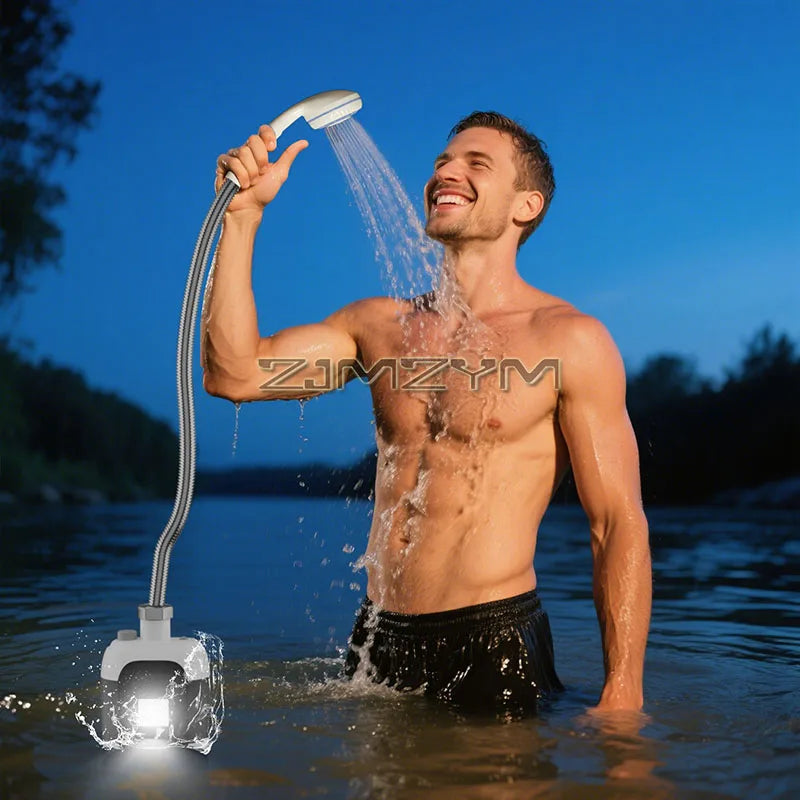 Electric Shower Pump Portable Rechargeable Waterproof Outdoor Camping Shower Kit With Light Booster Pump