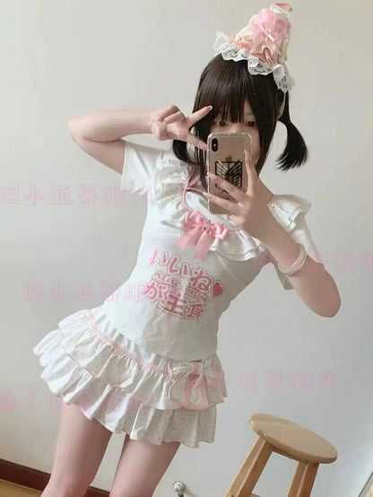 Harajuku Girls Lolita Mini Skirt Y2K Women Japanese Style Bow Pleated Skirts Cute Sweet Dot Ruffles Cake Layered Skirts Gift