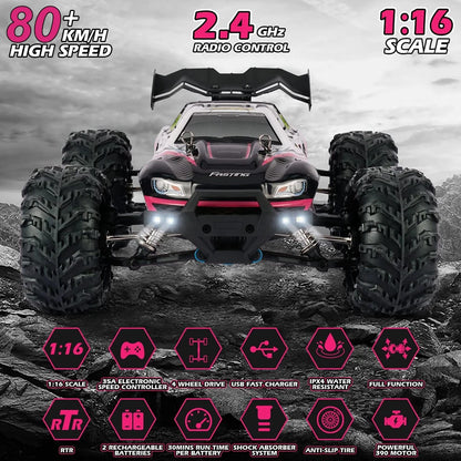 4WD 1:16 80KM/H Super Brushless 50KM/H Brushed RC Car 4x4 Off Road Remote Control High Speed Drift Racing Truck Buggy Toy Gift