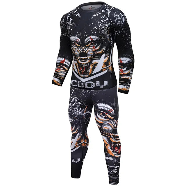 New Men Sports Jiu Jitsu BJJ Suit Gym Fitness Compression Clothes Running Jogging Sport Wear Exercise Workout Rashguard Tights