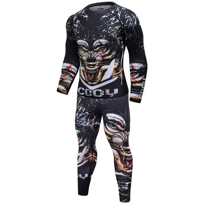 New Men Sports Jiu Jitsu BJJ Suit Gym Fitness Compression Clothes Running Jogging Sport Wear Exercise Workout Rashguard Tights