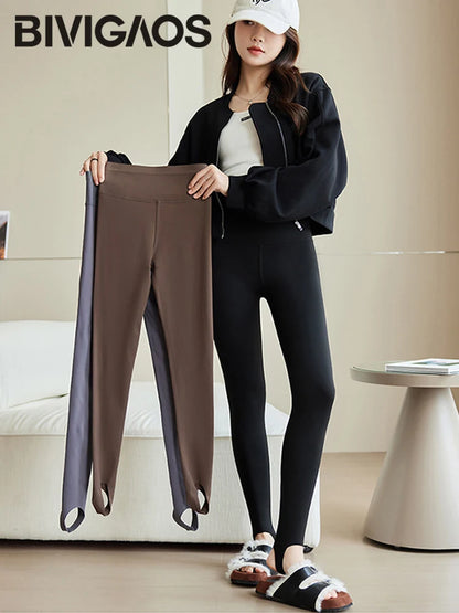 BIVIGAOS Spring Autumn Brushed Foot Tights Sharkskin Leggings Women's High Waist Elastic Tight-Fit Sexy Sports Yoga Leggings