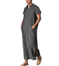 Fashion Men's Islamic Arabic Kaftan Striped Short Sleeve V Neck Casual Pockets Muslim Robes Saudi Arabia Dubai Jubba Thobe robes