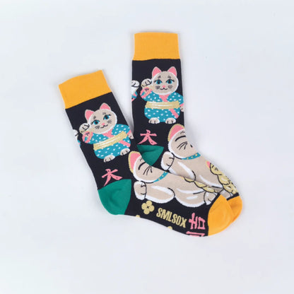 1 Pair Cartoon Lucky Cat AB Style Personalized Fashion Men's Mid-calf Socks Suit In All Seasons