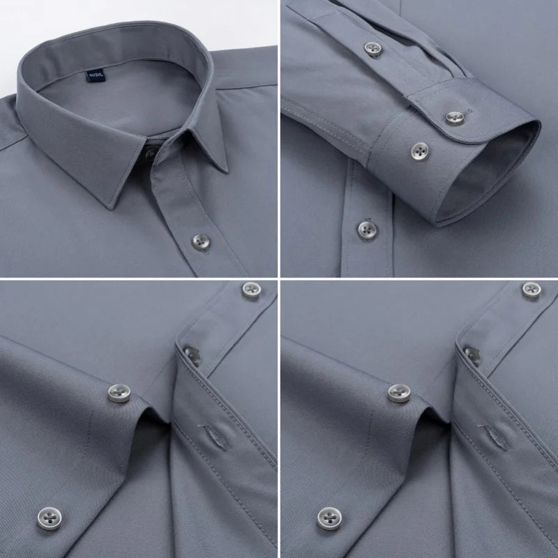 New Men's Solid Color Business Shirt Formal Fashion Thin Classic Basic Casual Slim White Long Sleeve Social Shirt Men Clothes