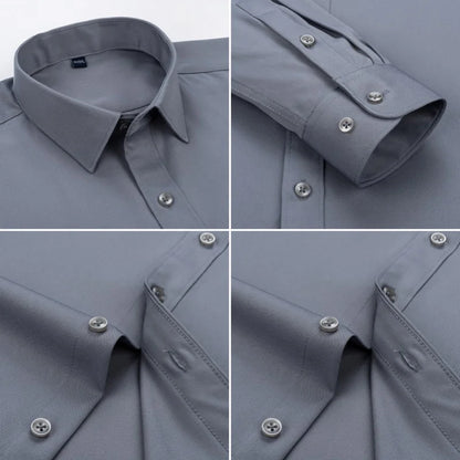 New Men's Solid Color Business Shirt Formal Fashion Thin Classic Basic Casual Slim White Long Sleeve Social Shirt Men Clothes