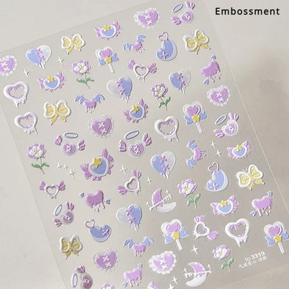5D Pink White Black Bowknot Ribbon Pearl Sweet Bow Nail Sticker Adhesive Nail Art Decoration Parts Stickers Manicure Decals