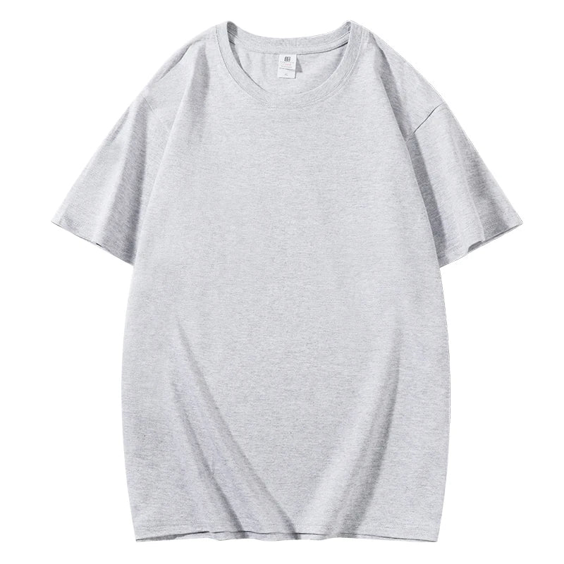 Cotton Short Sleeved T-shirt Summer Round Neck Loose and Base Shirt for Men Women Basic Tee
