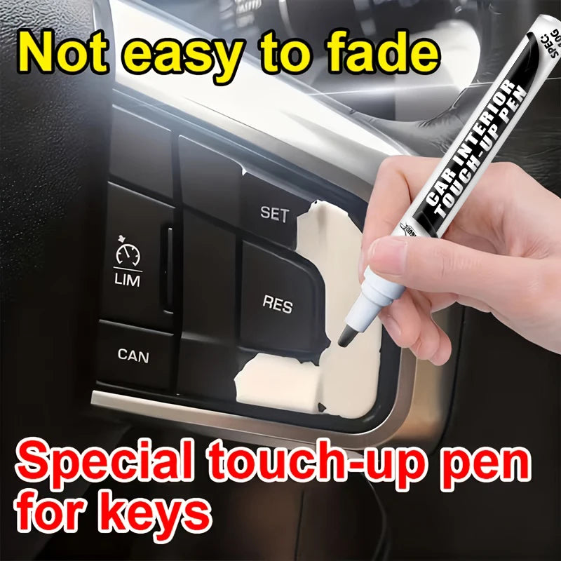 Car Function Button Touch-Up Pen - Interior Repair Pen, Suitable for Scratch Treatment on Black Plastic Steering Wheels, Dashboards, and Center Consoles, Professional-Grade Durable Paint for Plastic Surface Refurbishment and