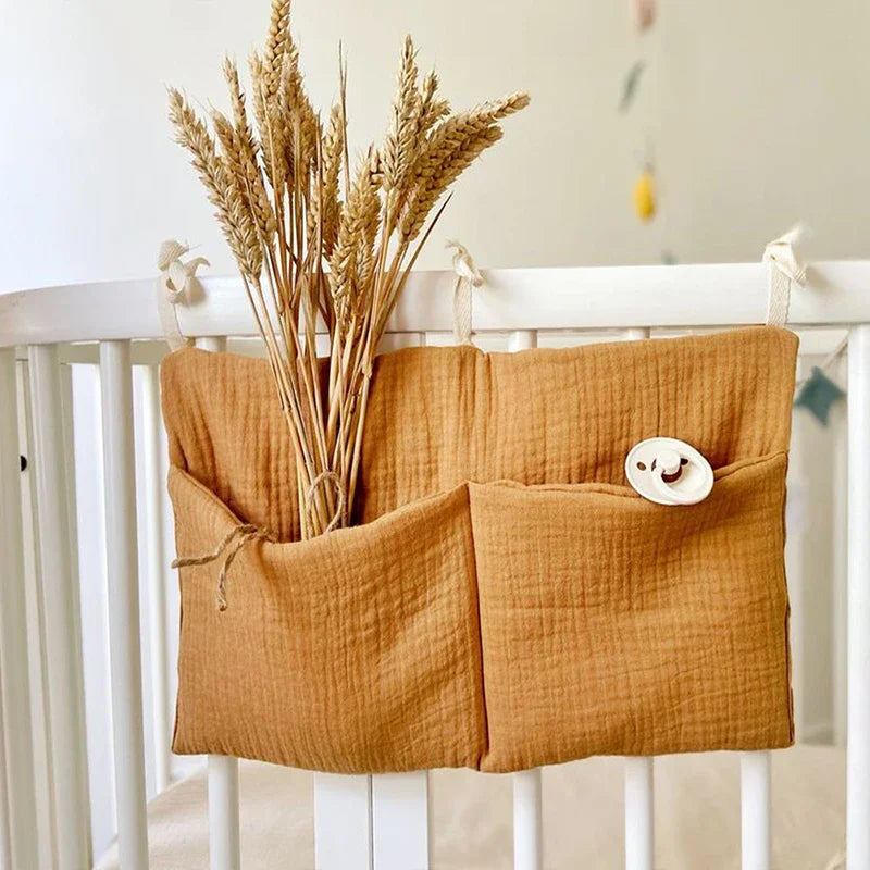 Baby Crib Storage Bag Cotton Double Pouch Newborn Bed Headboard Organizer for Kids Baby Bedding Diaper Toys Bag