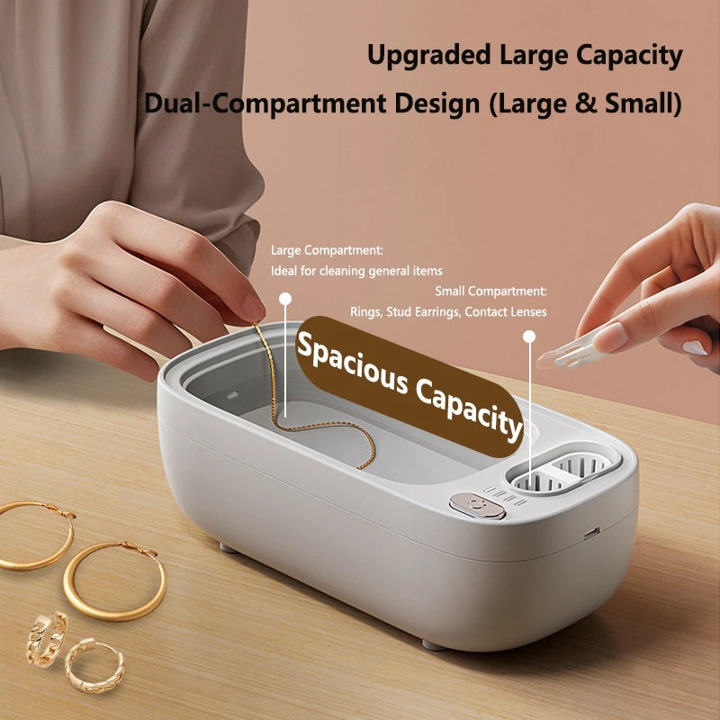Lenovo Ultrasonic Cleaner Portable Household Dual-Tank Mini Sonic Cleaning Machine for Eyeglasses Dentures, Retainer, Jewelry