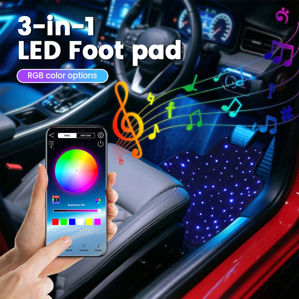 De Warehouse 3-in-1 Rgb Star Led Car Foot Pad Mat with Music Sync App Control, Auto Star Foot Mat Rgb Lighting Music Module Universal for All Cars, Fast Delivery Europe