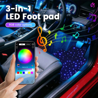 De Warehouse 3-in-1 Rgb Star Led Car Foot Pad Mat with Music Sync App Control, Auto Star Foot Mat Rgb Lighting Music Module Universal for All Cars, Fast Delivery Europe
