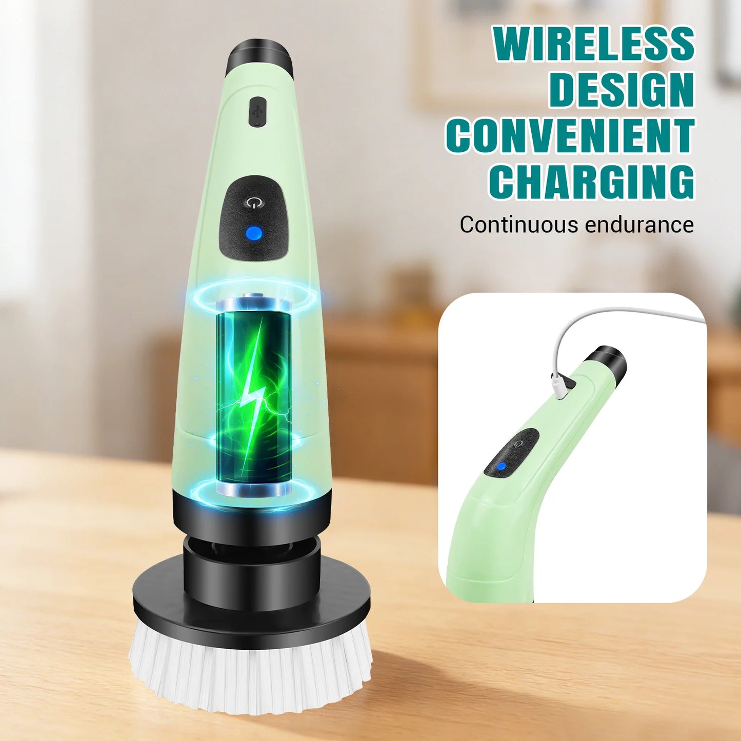 Cordless Electric Cleaning Brush - 7-in-1 Multi-Surface Scrubber with 2-Speed Adjustment, Detachable Extension Handle