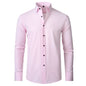 Men's long-sleeved shirt made of elastic fabric, wash-and-wear wrinkle-resistant business casual, silky smooth, pure color shirt
