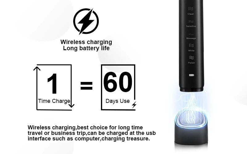 Electric Sonic Toothbrush 8 Brush Heads Smart Ultrasonic Dental Teeth Whitening Rechargeable Adult Tooth Brush Sarmocare S100