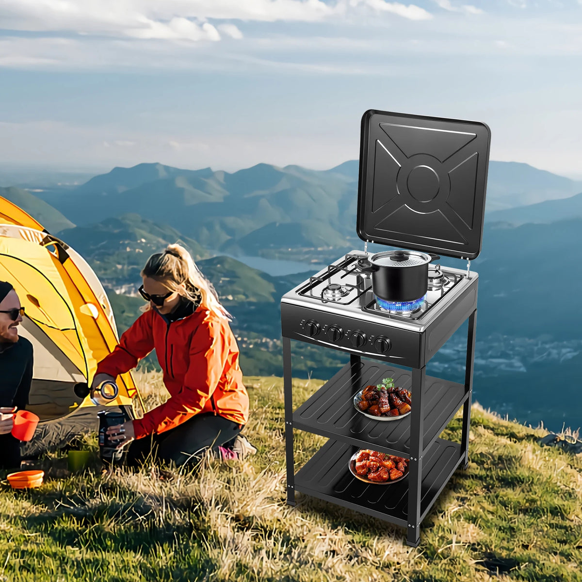 4-burner Natural Gas Stove NG/LPG Gas-stove 49*49*79cm for Family or Outdoor Stove Cooker