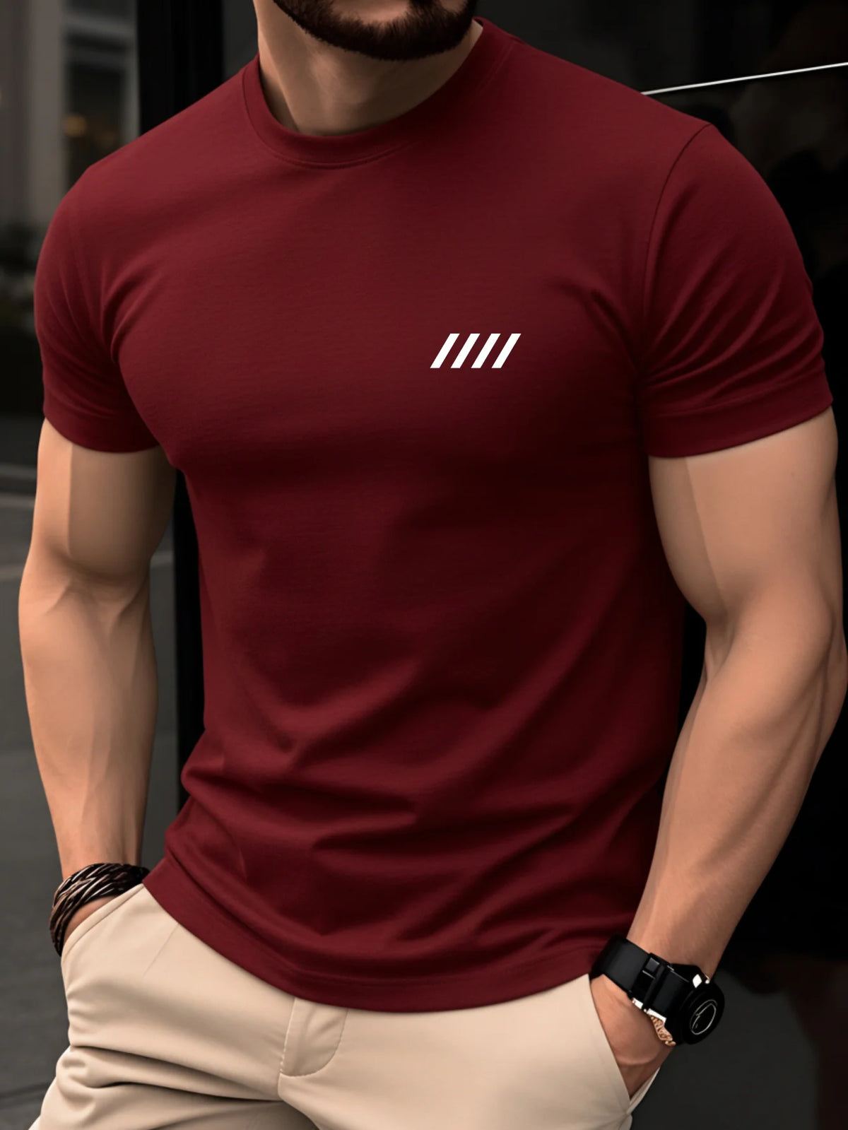 Summer men's 100% pure cotton casual fashionable loose retro compass mountain pattern printed round neck short sleeved T-shirt