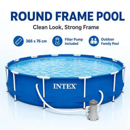 INTEX 366x76cm Round Frame Swimming Pool 6503L Above Ground Family Pool with 2006L/h Filter Pump 220-240V