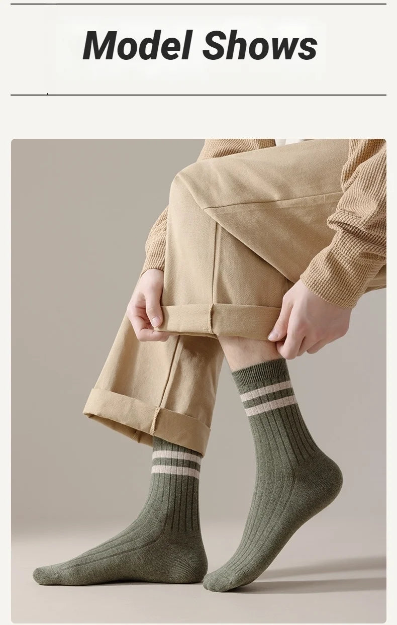 Autumn Winter Mens Mid Tube Socks Simple Casual Black White Striped Breathable High Quality Round Neck Socks