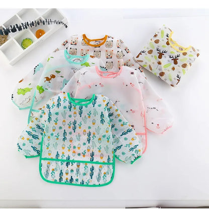 Baby Girls Apron Bibs Toddler Long Sleeve Scarf Waterproof Art Smock Feeding Bib Infant Boys Girls Kids Burp Cloth Bandana