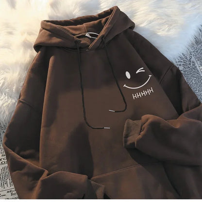 Men's Smiling Face Funny Fashion Couple Hooded Sweater American Heavyweight Loose Thickened Cashmere Boys' Hoodie Pullover Top