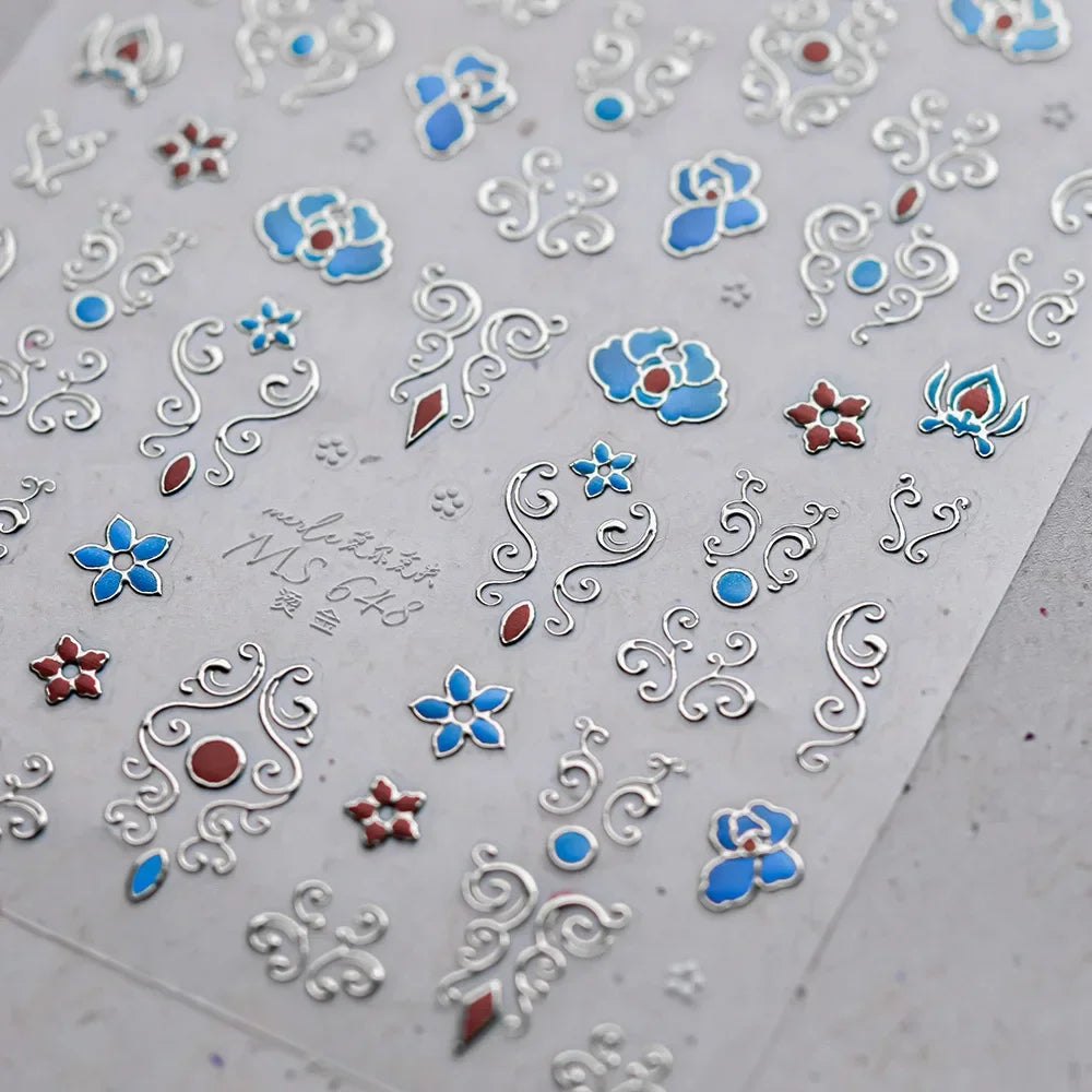 Bohemian Pattern Colorful Love Heart Moon Pearl Crystal Rhinestone 5D Nail Art Sticker Self Adhesive Decoration Manicure Decal
