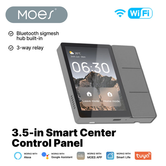 MOES Tuya WiFi 3.5-inch Smart Center Control Touch Panel Central Screen Bluetooth Sigmesh Hub Built-in 3 Relays Physical Buttons
