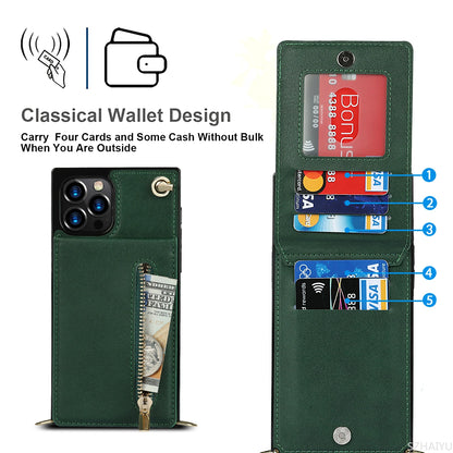 Zipper Wallet for IPhone 17 Air 16 16E 15 14 13 12 11 Pro Max Plus Case with Card Holder Lanyard Strap Crossbody Leather Cover