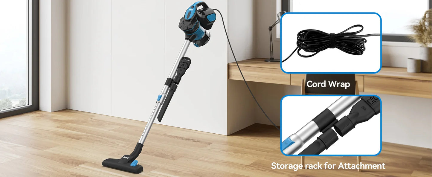 INSE Corded Vacuum Cleaner, 18000Pa Wired Stick Vacuum Cleaner Broom for Hard Floor, I5(Red, Blue)